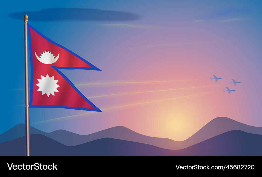 Nepal Flagge in der Morgensonne Nepal Flagge in der Morgensonne vektorbild