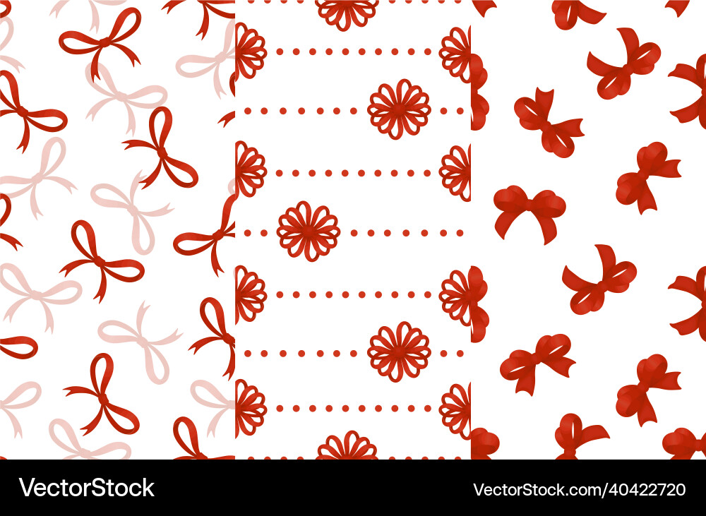 Set of seamless patterns red bows on a white Set of seamless patterns red bows on a white vector image