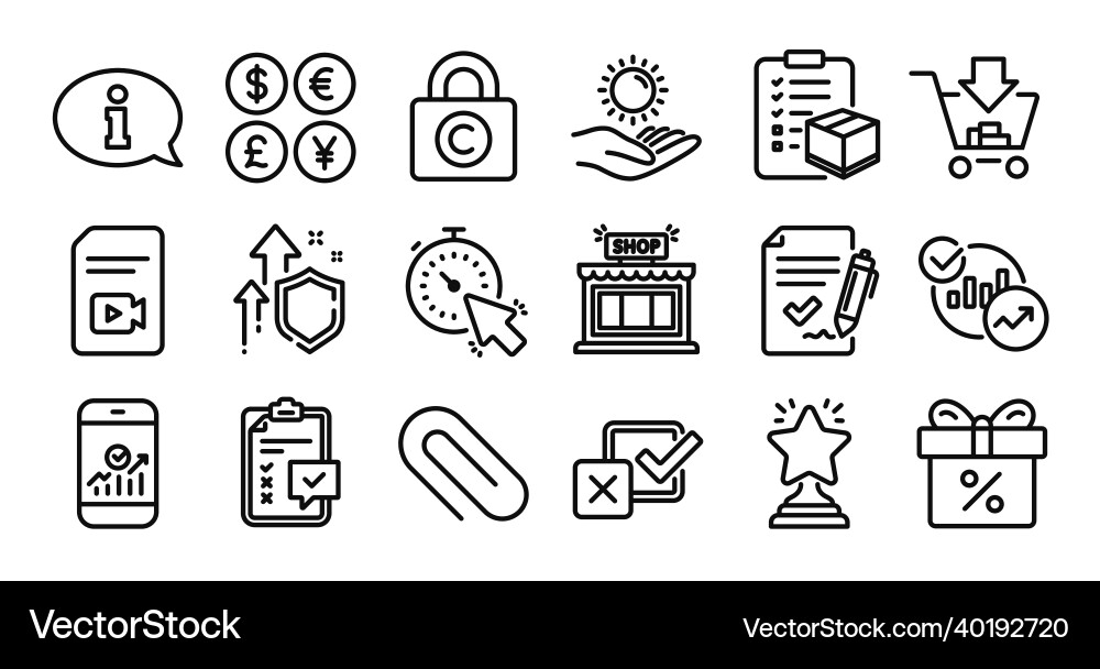 Video file checkbox and winner line icons set Video file checkbox and winner line icons set vector image