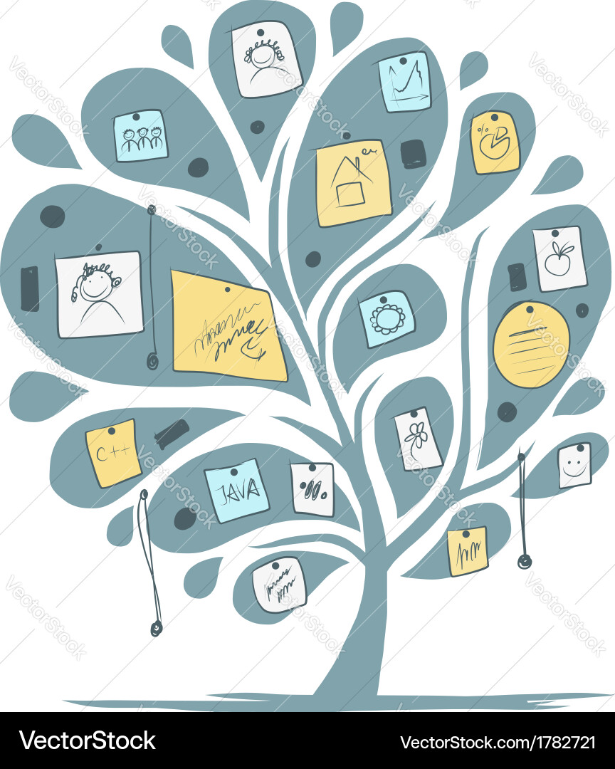 Abstract tree with notes for your design Vector Image