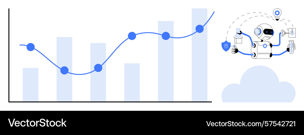 Ai-powered analytics growth chart with robot Ai-powered analytics growth chart with robot vector image