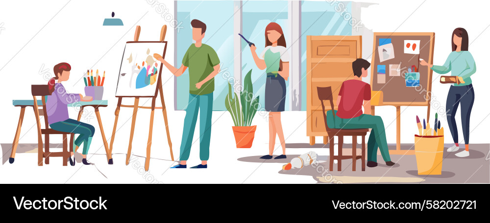 Art Class Group Session Vector Image