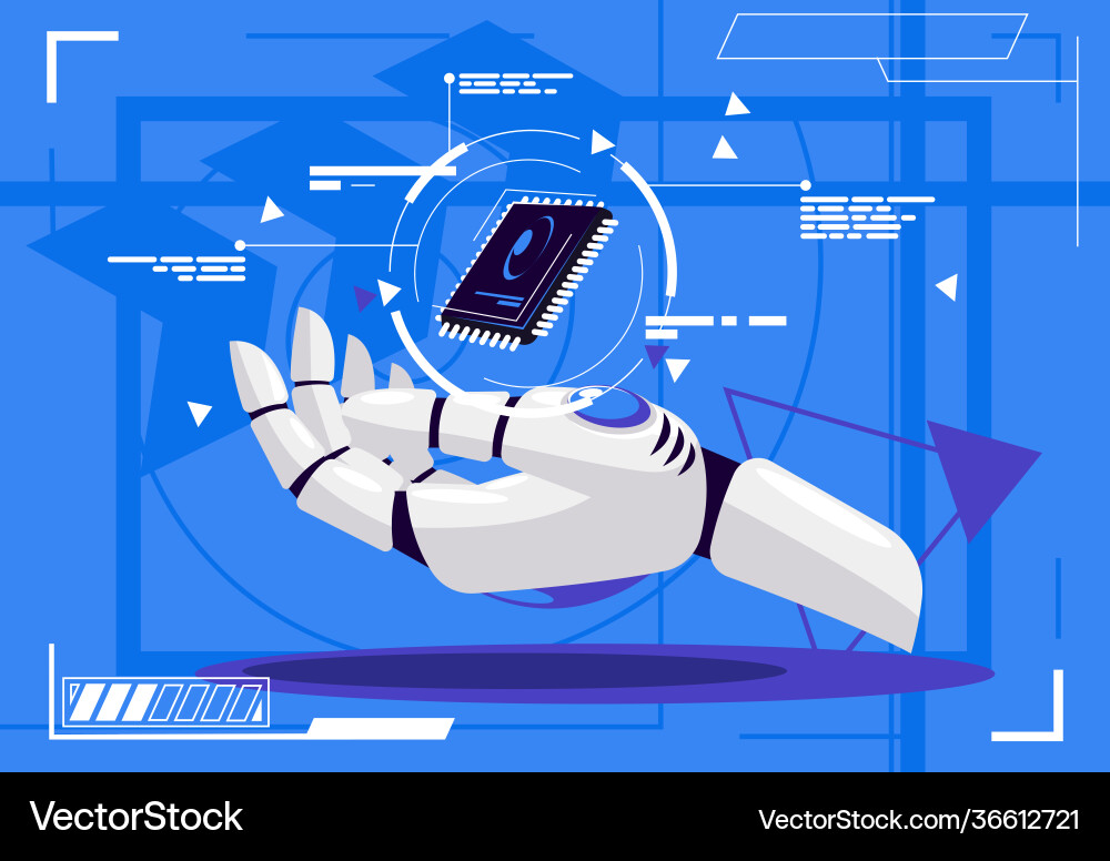 Bionic hand holding a computer processor Bionic hand holding a computer processor vector image
