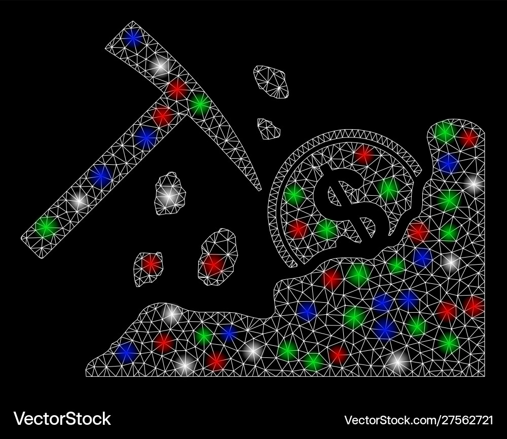 Bright mesh wire frame dollar mining hammer Vector Image