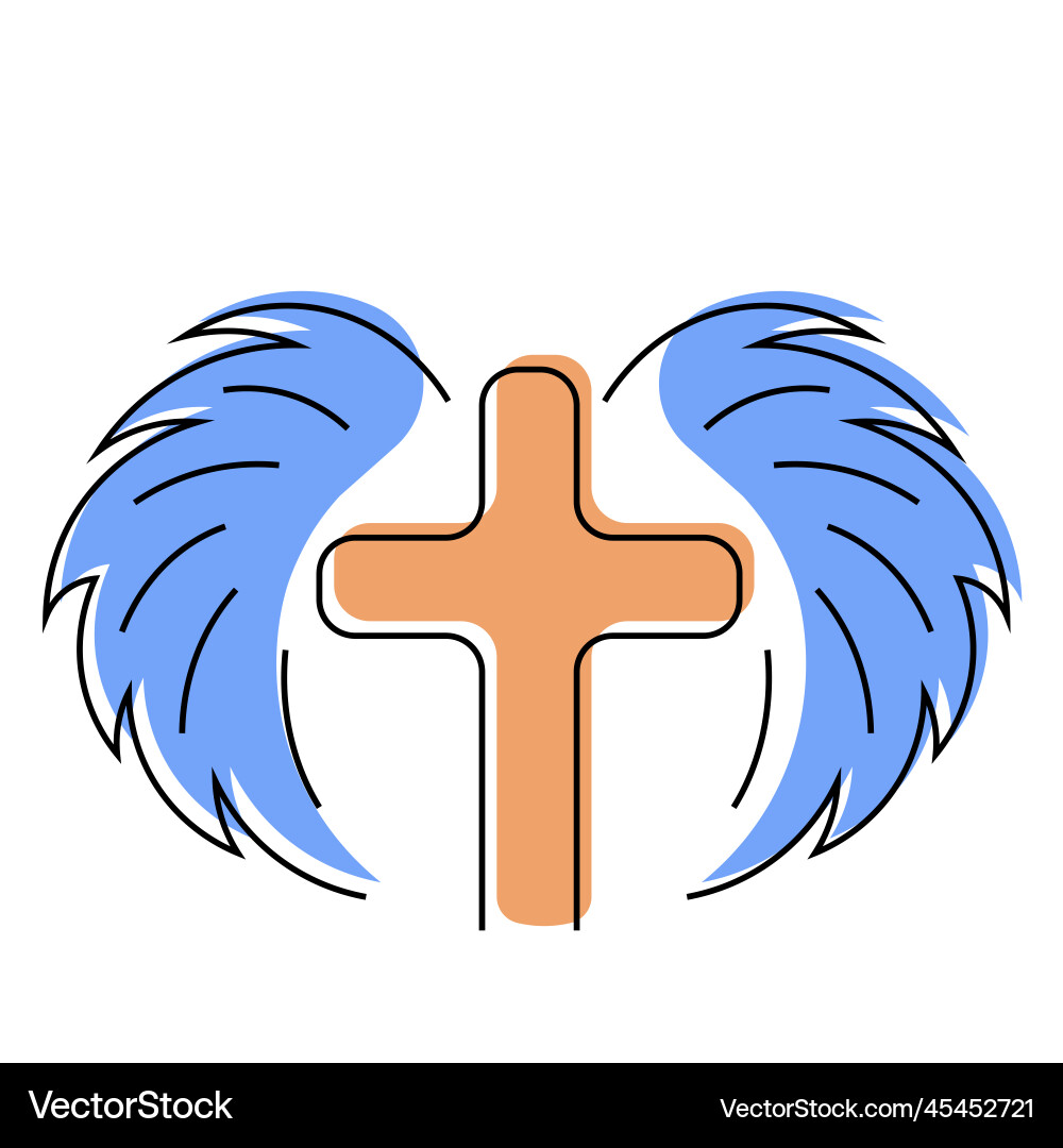 Christian icon cross and wings in linear color Christian icon cross and wings in linear color vector image