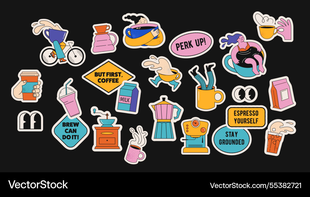 Coffee stickers set collection of funny Coffee stickers set collection of funny vector image