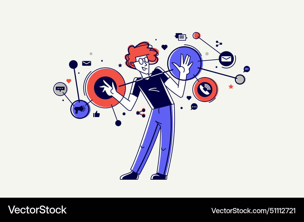 Creative worker doing some job and creating vector image