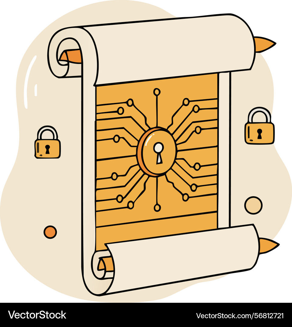 Digital security scroll with keyhole and padlocks Digital security scroll with keyhole and padlocks vector image