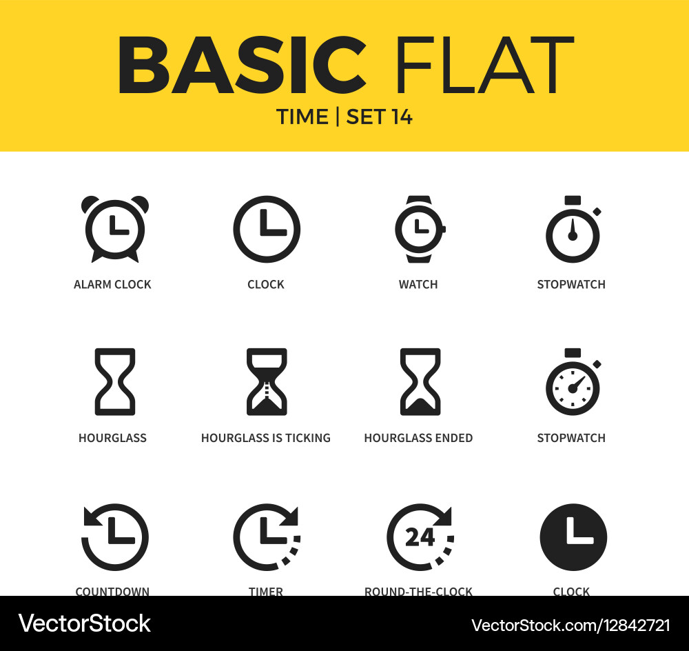 Flat Time Icons - Clock, Timer, Hourglass vector image