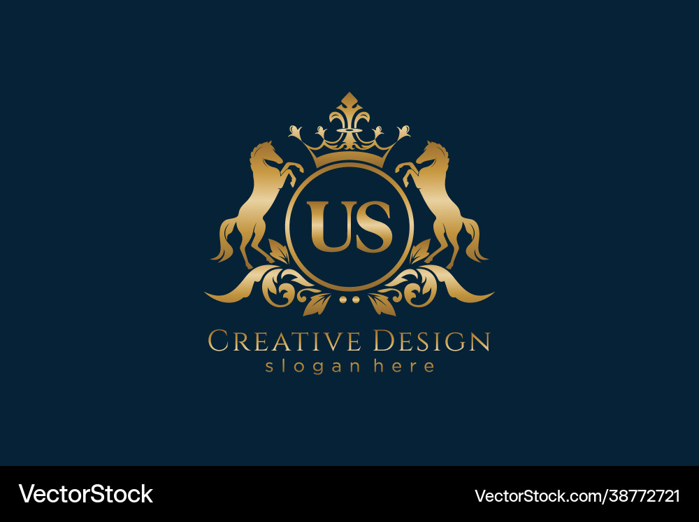 Initial us retro golden crest with circle and two vector image