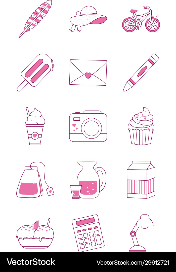 Isolated cute objects half line color style vector image