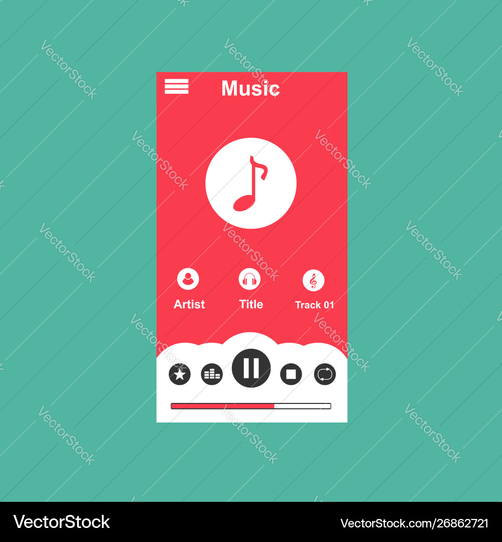 Media player application app template with flat Media player application app template with flat vector image