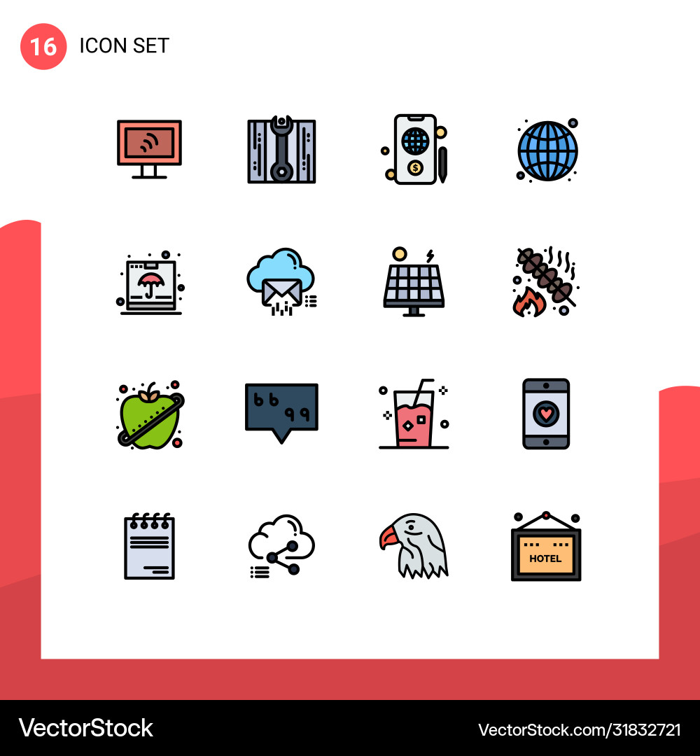 Mobile interface flat color filled line set 16 Vector Image