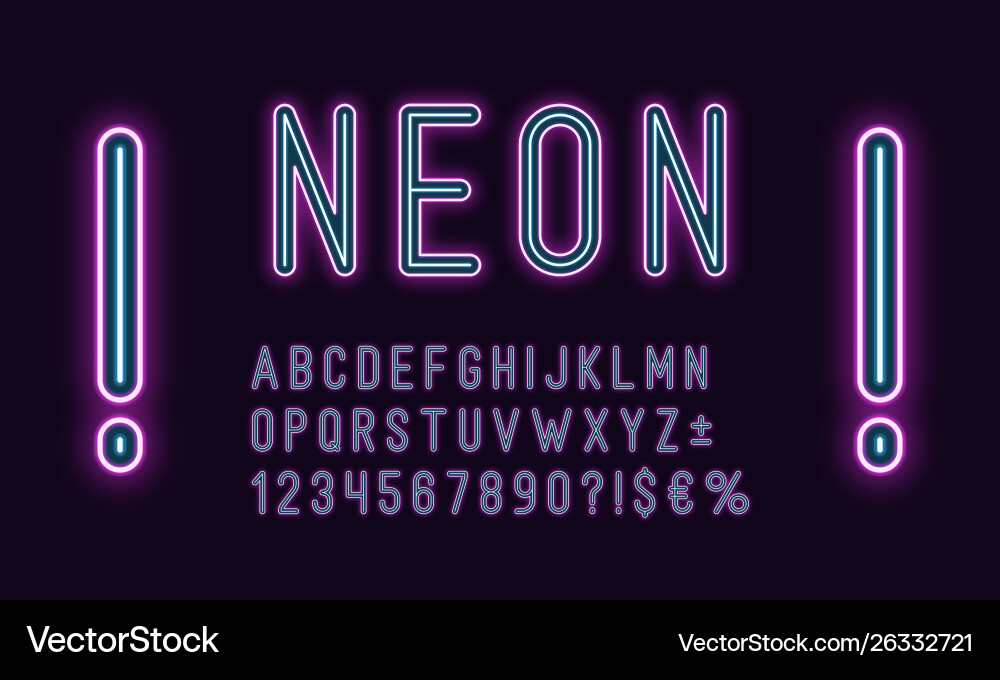 Neon rounded alphabet outlined font glow duotone Vector Image