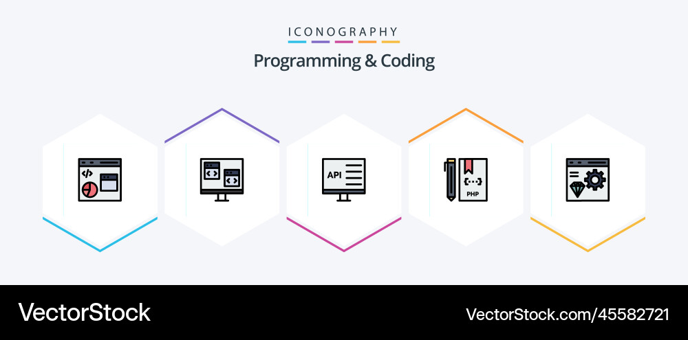 Programming and coding 25 filledline icon pack vector image