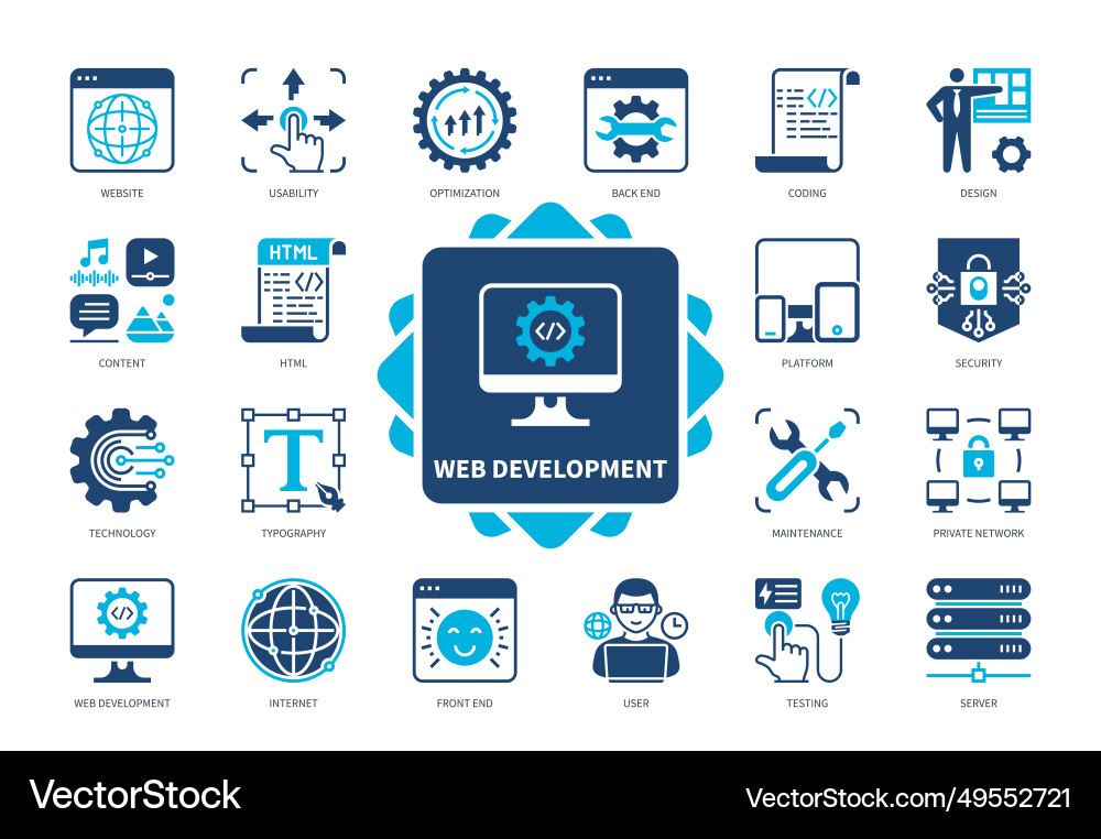Web development solid icon set Web development solid icon set vector image