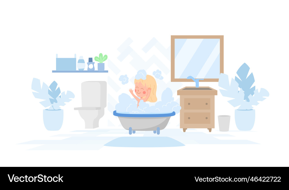Badezimmer Interieur mit Baby Mädchen waschen im Bad Badezimmer Interieur mit Baby Mädchen waschen im Bad vektorbild
