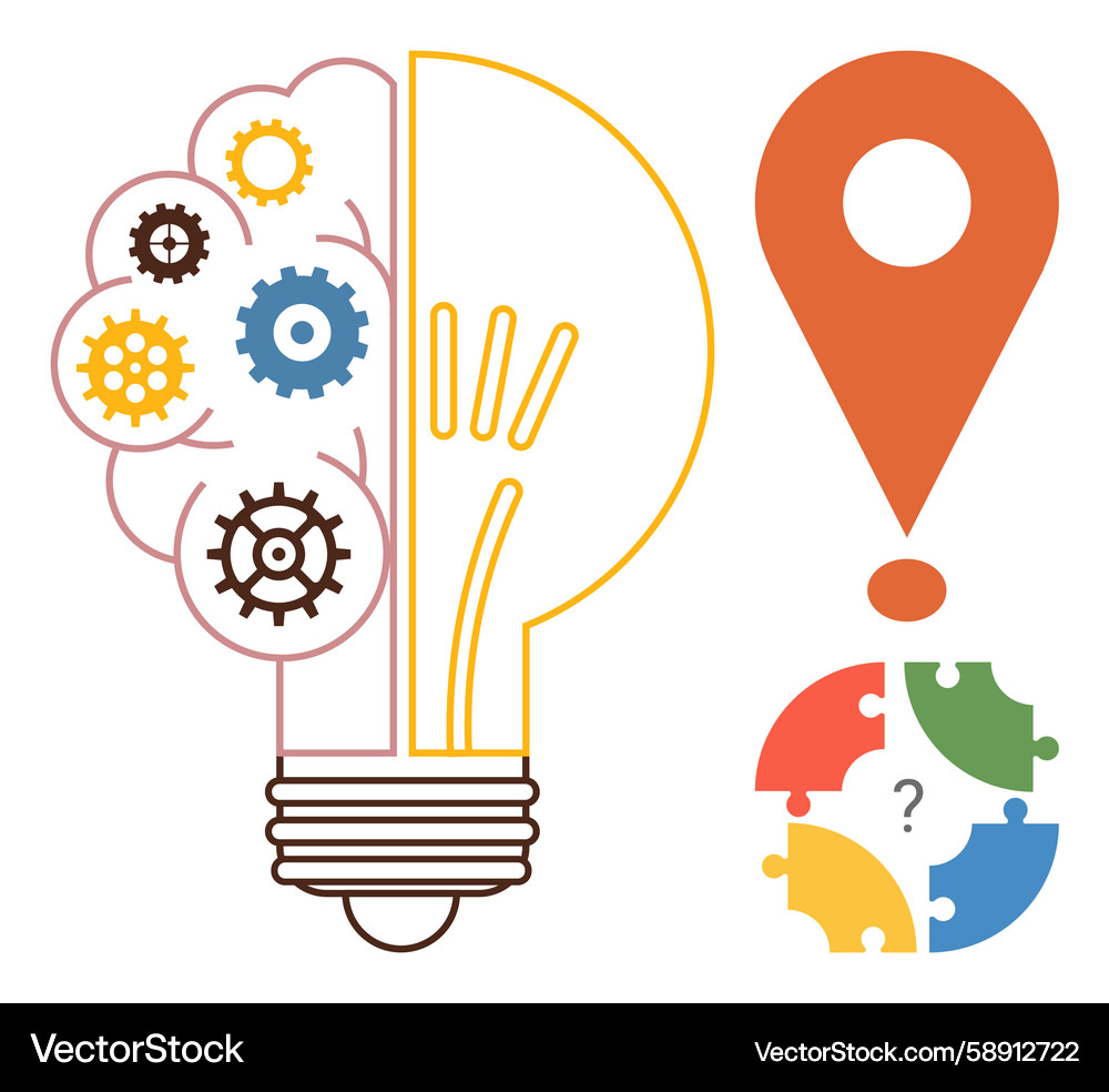 Brainstorming and problem solving symbolized Brainstorming and problem solving symbolized Vector Image