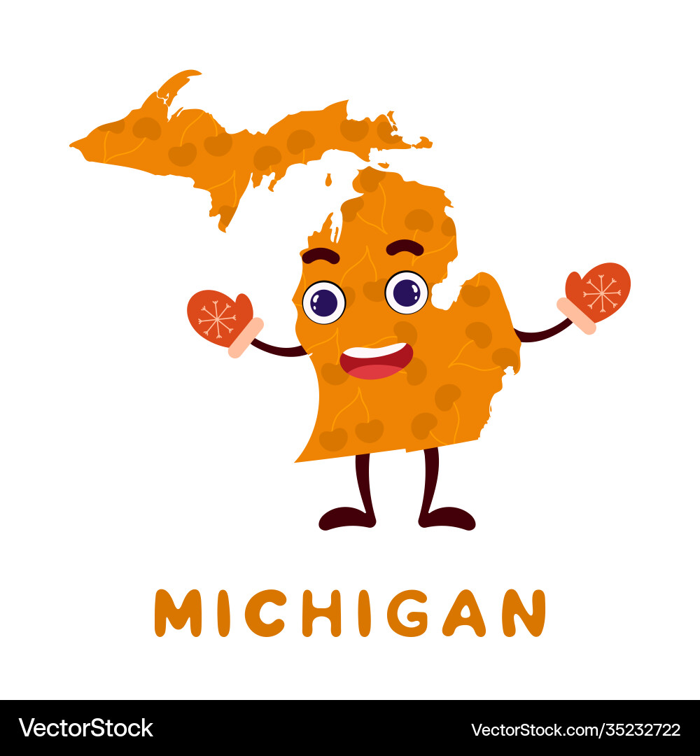 Cute cartoon michigan state character clipart map Vector Image