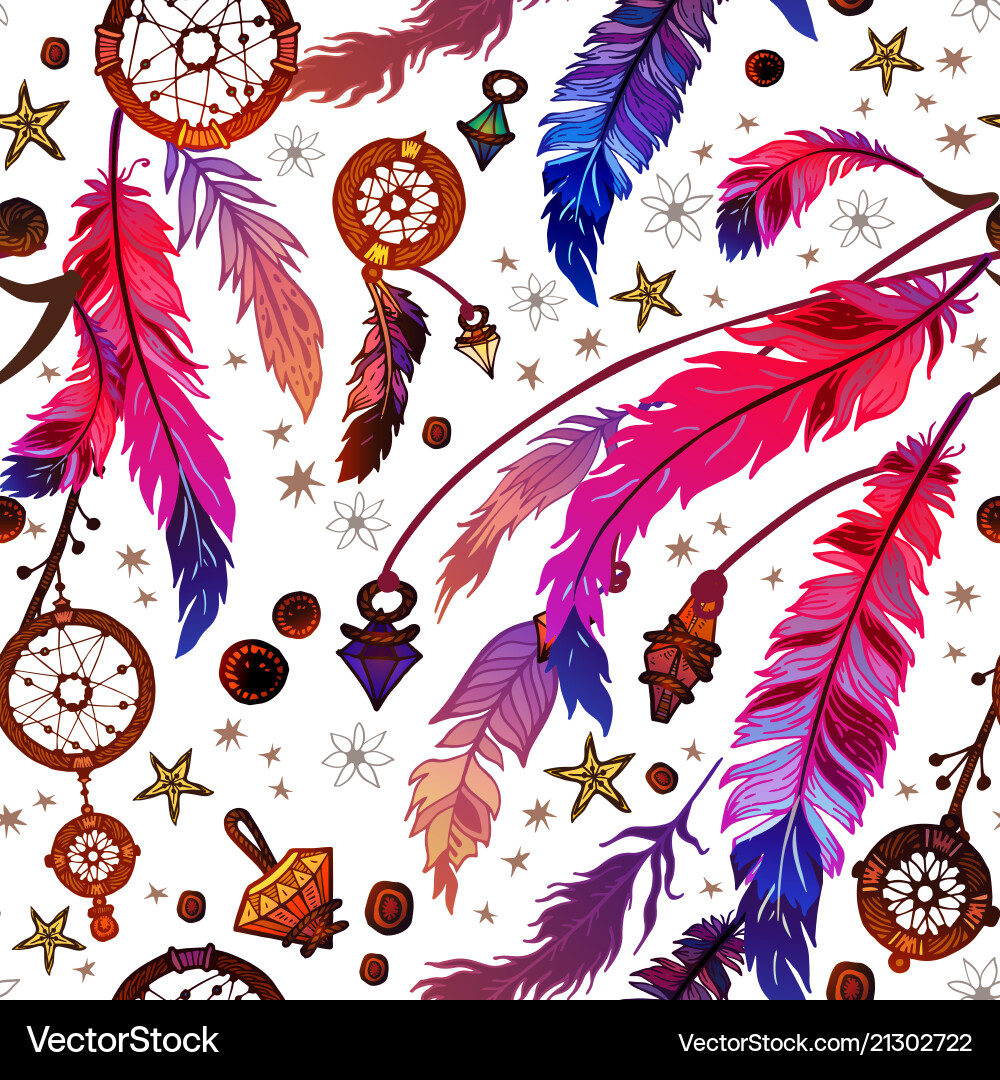 Ethnic feather seamless pattern in boho style Ethnic feather seamless pattern in boho style vector image