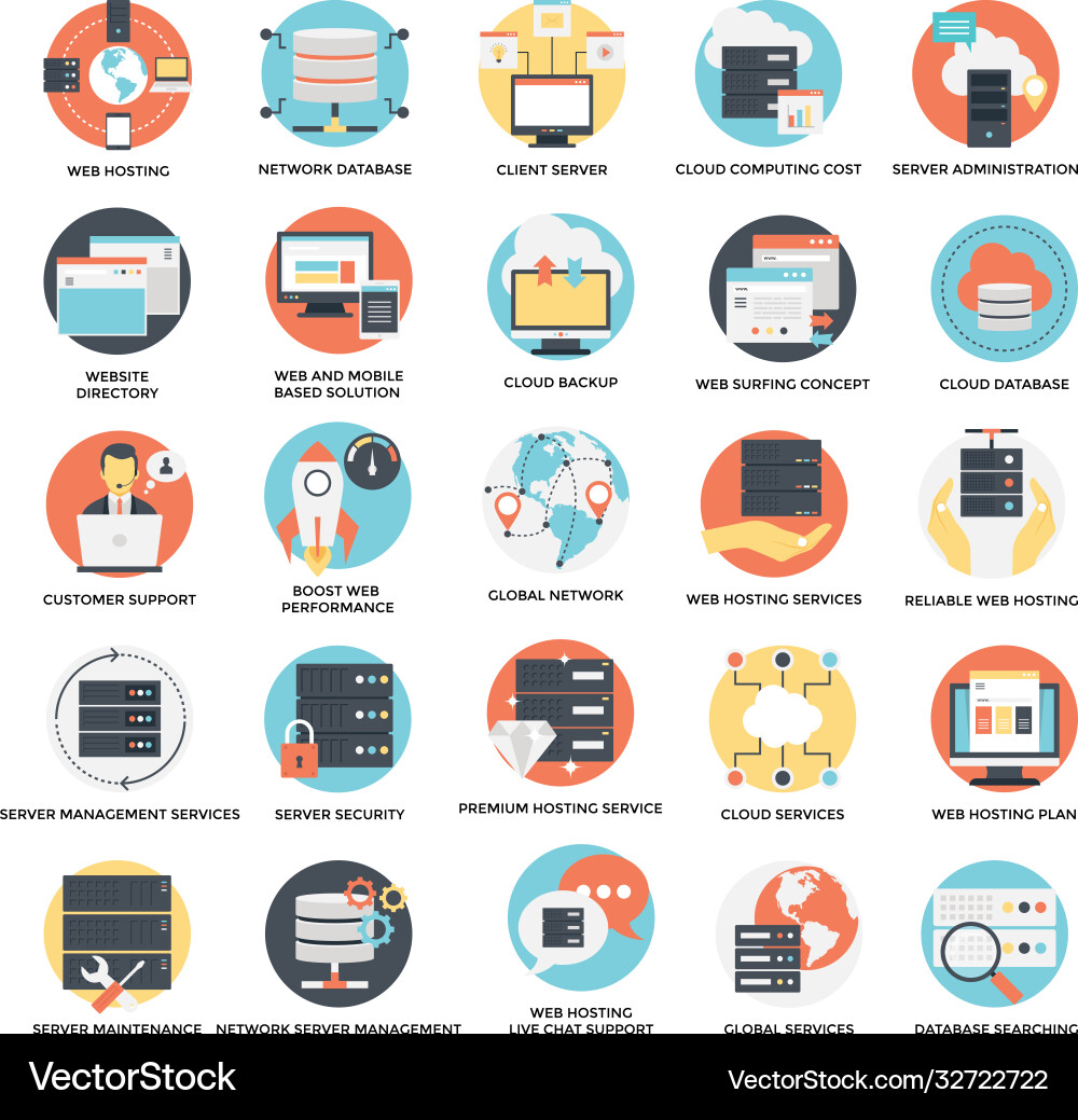 Flat icons set web hosting vector image
