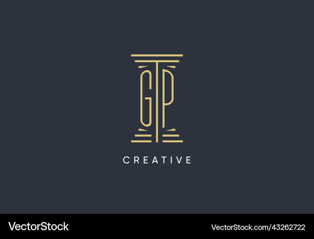 Gp initial monogram with pillar shape logo design Vector Image