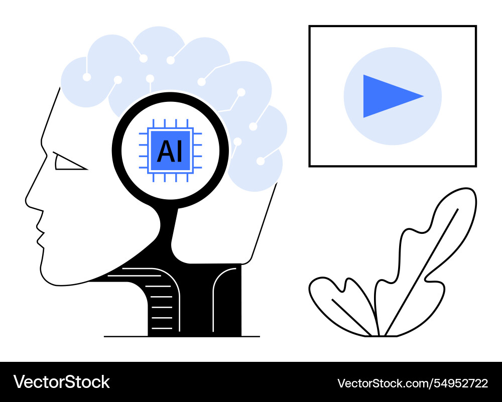 Human head with ai circuit and play button Human head with ai circuit and play button vector image