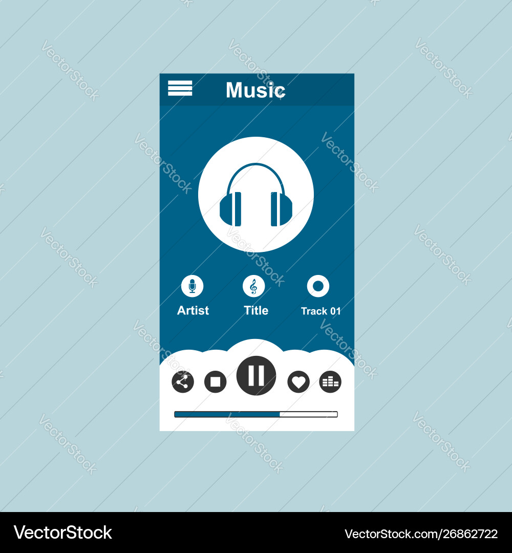 Media player application app template with flat Media player application app template with flat Vector Image