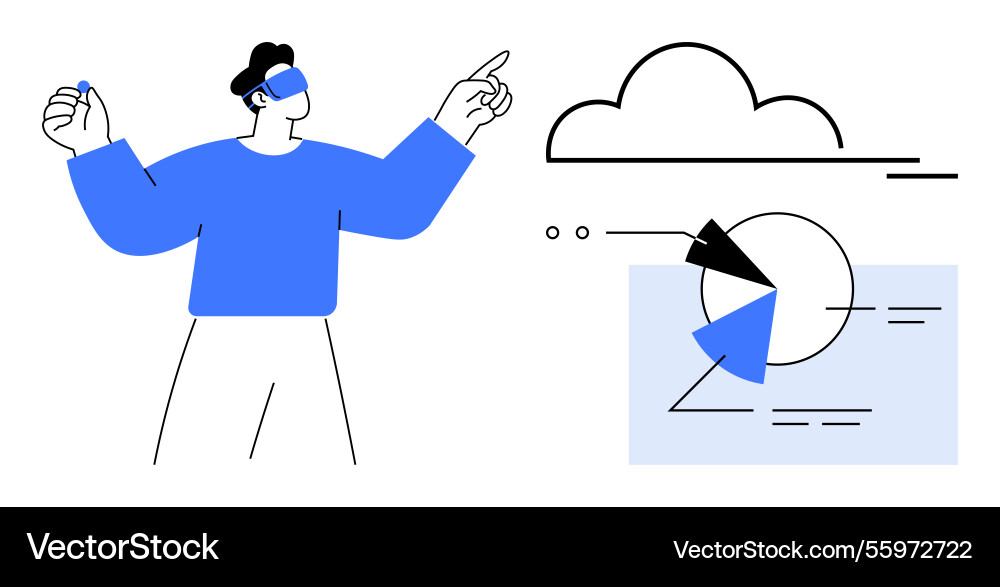Person interacting with cloud graph and analytics Vector Image