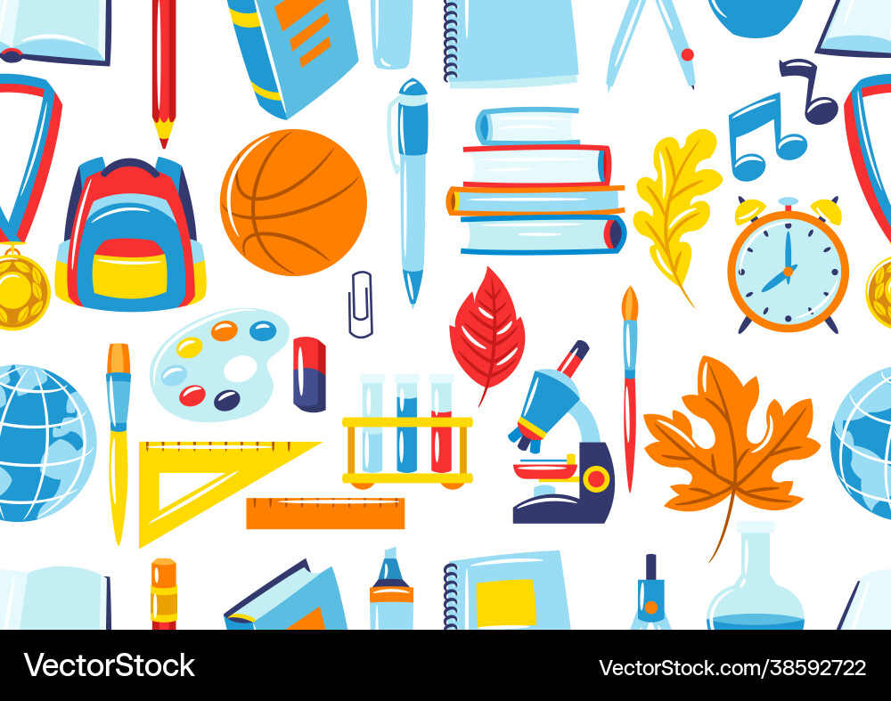 School seamless pattern with education items Vector Image