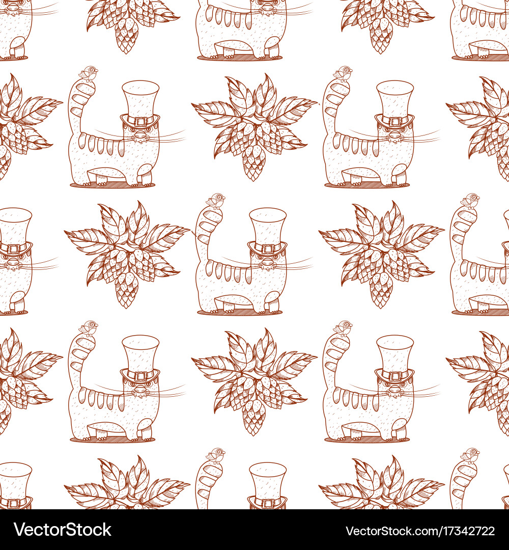 Seamless pattern with cat and hops vector image
