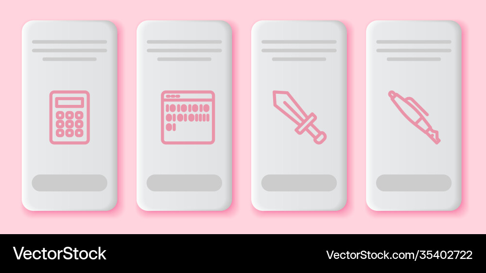 Set line calculator binary code sword for game Vector Image