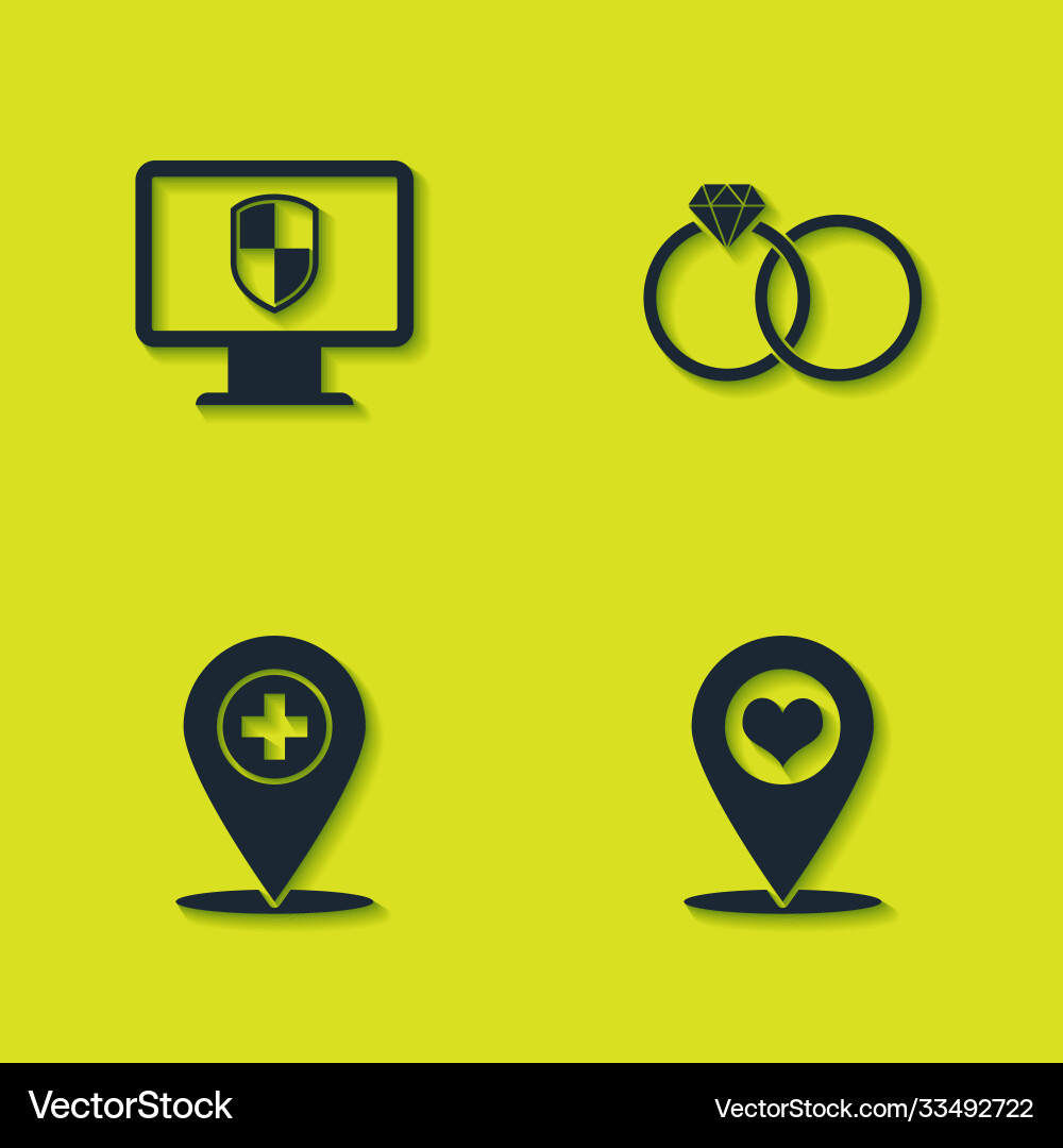 Set monitor and shield map pointer with heart Vector Image