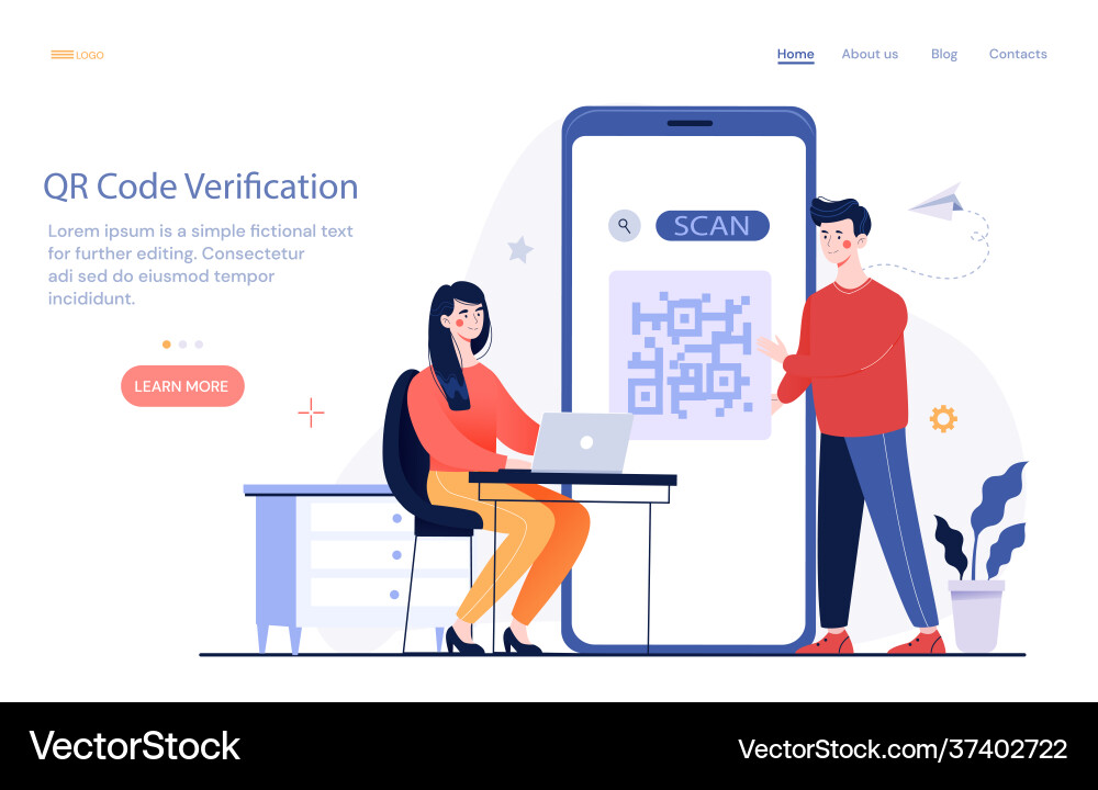 Setting qr code verification for online services Vector Image