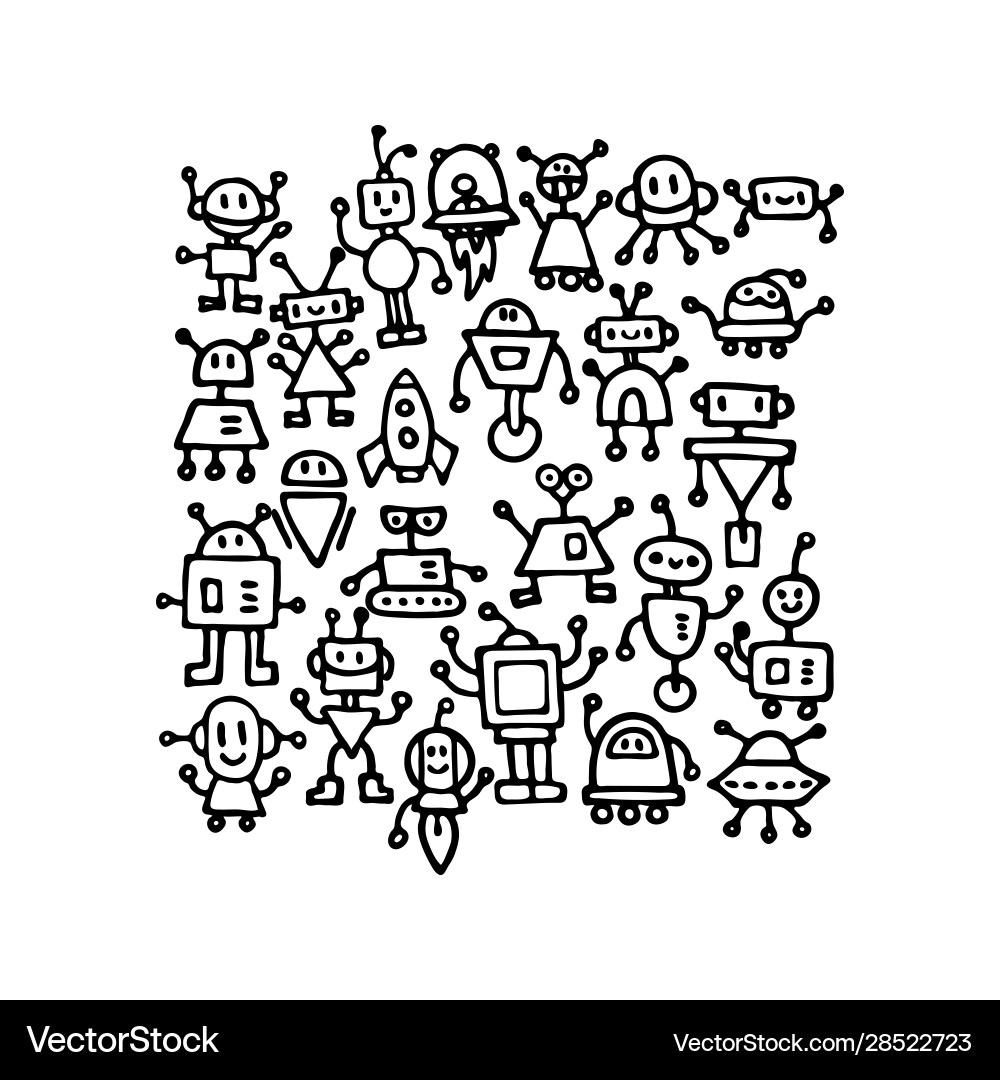 Abstract background with cute handdrawn robots Abstract background with cute handdrawn robots vector image