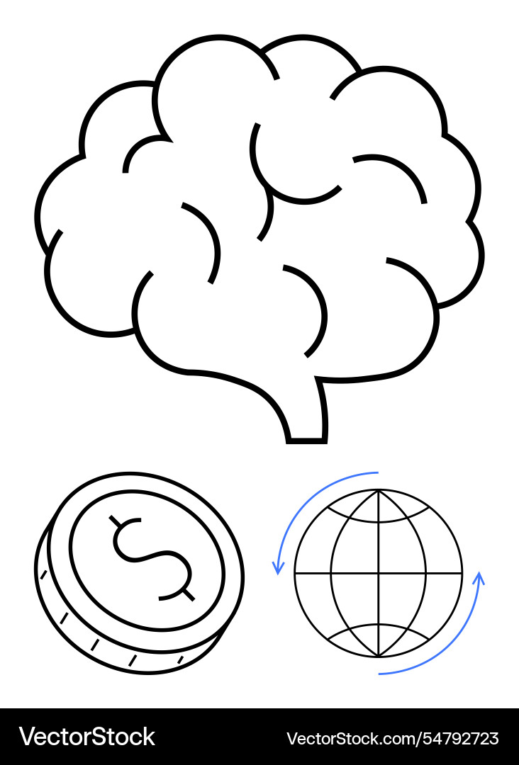 Brain coin and globe with arrows representing Brain coin and globe with arrows representing vector image