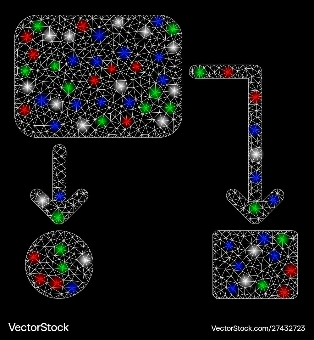 Bright mesh network flow chart with light spots Bright mesh network flow chart with light spots vector image