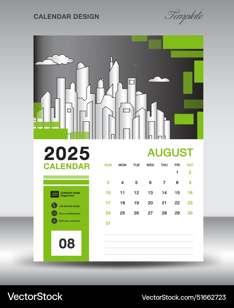 Calendar 2025 design template- august year Vector Image