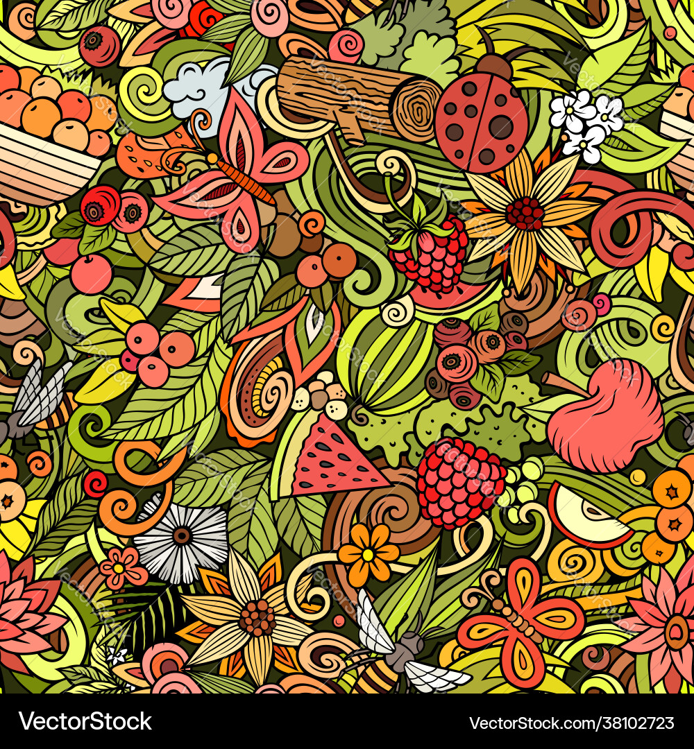 Cartoon doodles summer seamless pattern Cartoon doodles summer seamless pattern vector image