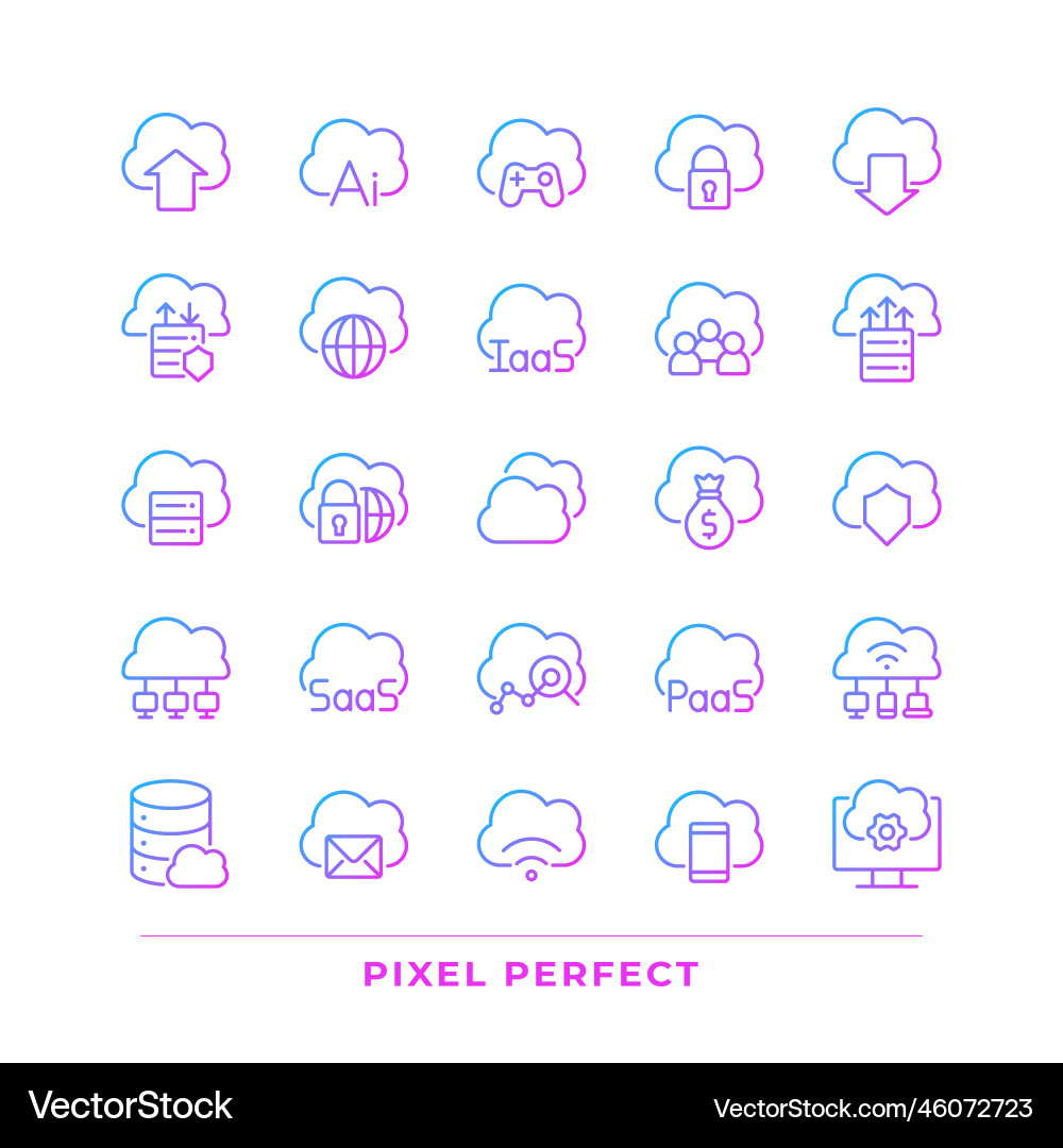 Cloud computing pixel perfect gradient linear Cloud computing pixel perfect gradient linear vector image