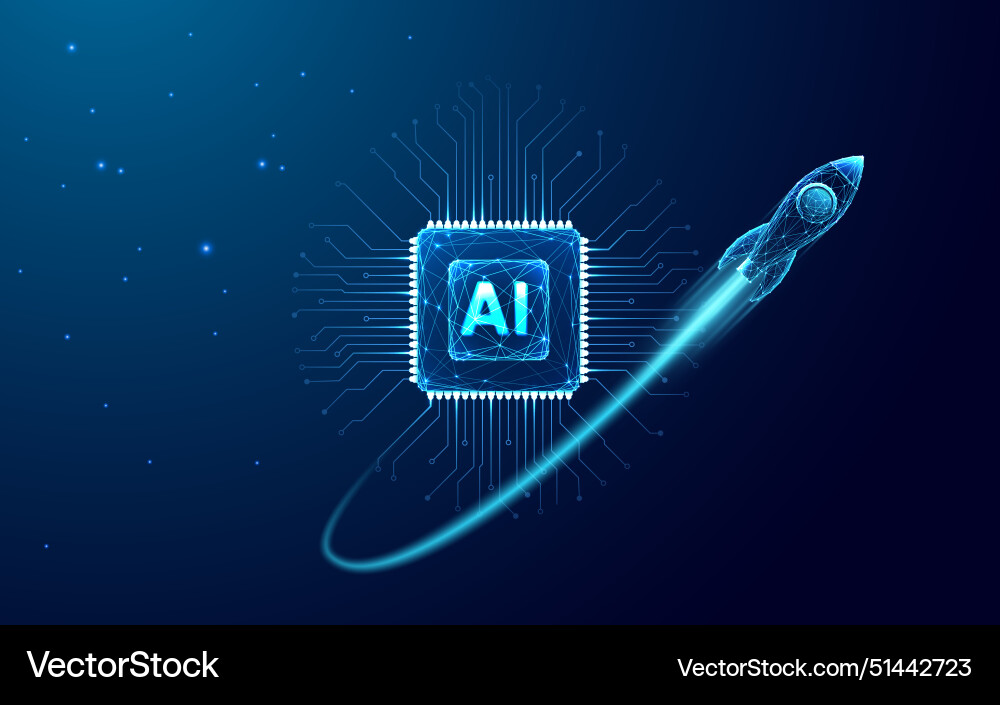 Digital abstract rocket and ai chip Digital abstract rocket and ai chip vector image