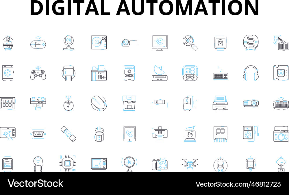 Digital automation linear icons set robotics Digital automation linear icons set robotics vector image