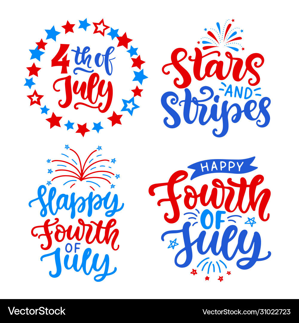 Fourth of July Lettering Set vector image