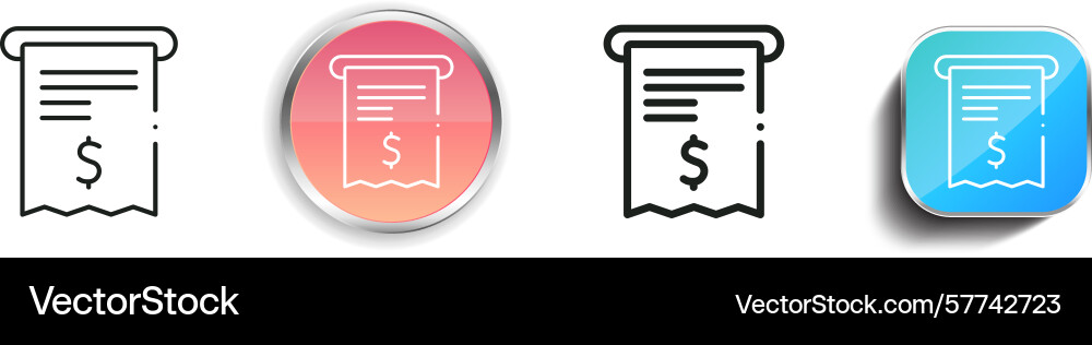 Receipt icon thin linear regular and button style Receipt icon thin linear regular and button style vector image