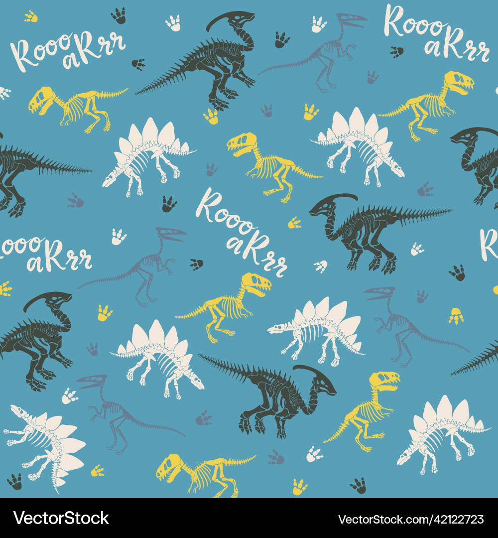 Seamless pattern with dinosaur skeleton Vector Image
