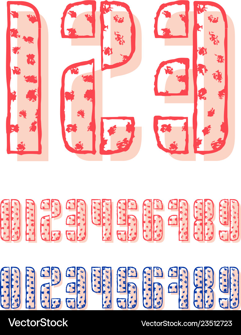 Set of ten numbers form zero to nine with offset vector image