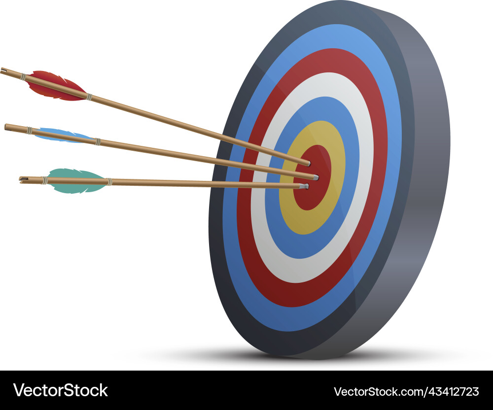 Target with three arrows in bullseye realistic Target with three arrows in bullseye realistic Vector Image