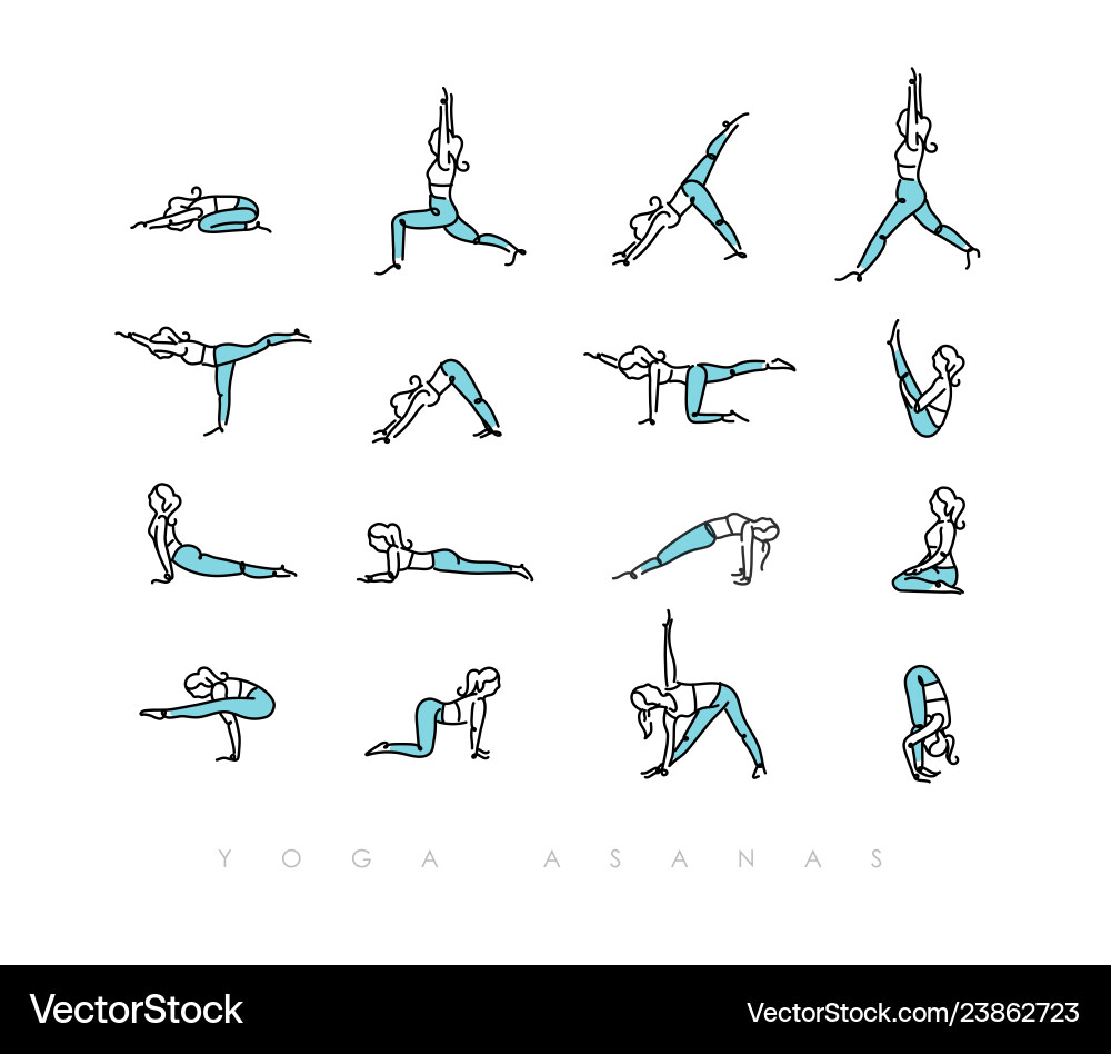 Yoga asanas pen line color Yoga asanas pen line color vector image