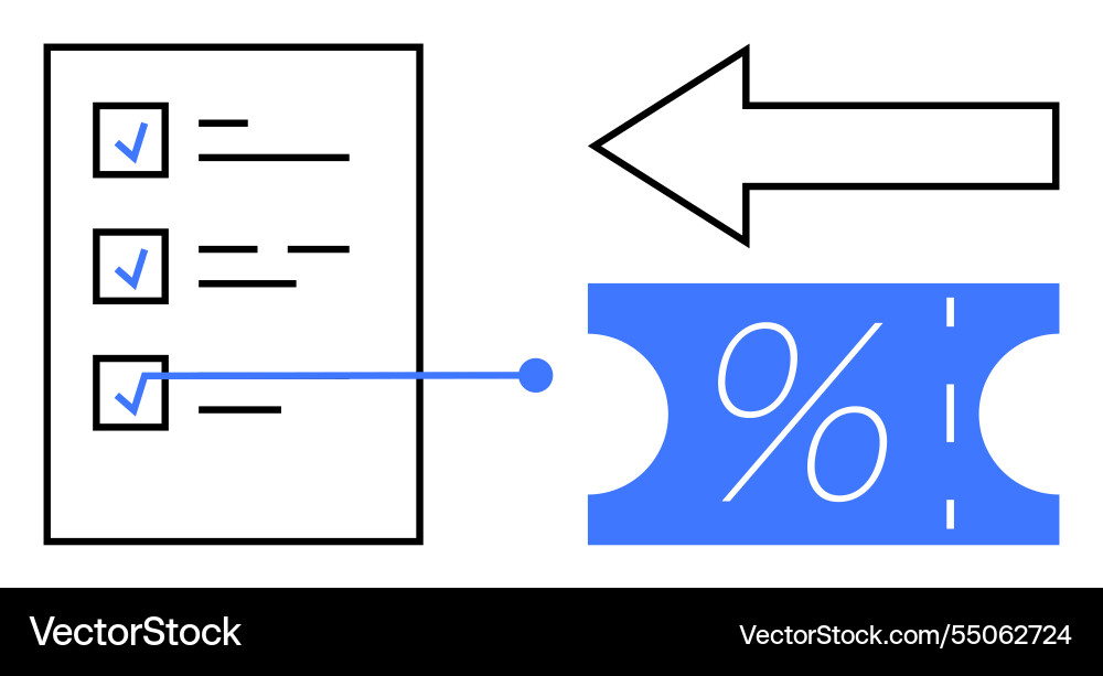 Checklist with arrow pointing towards a discount Vector Image