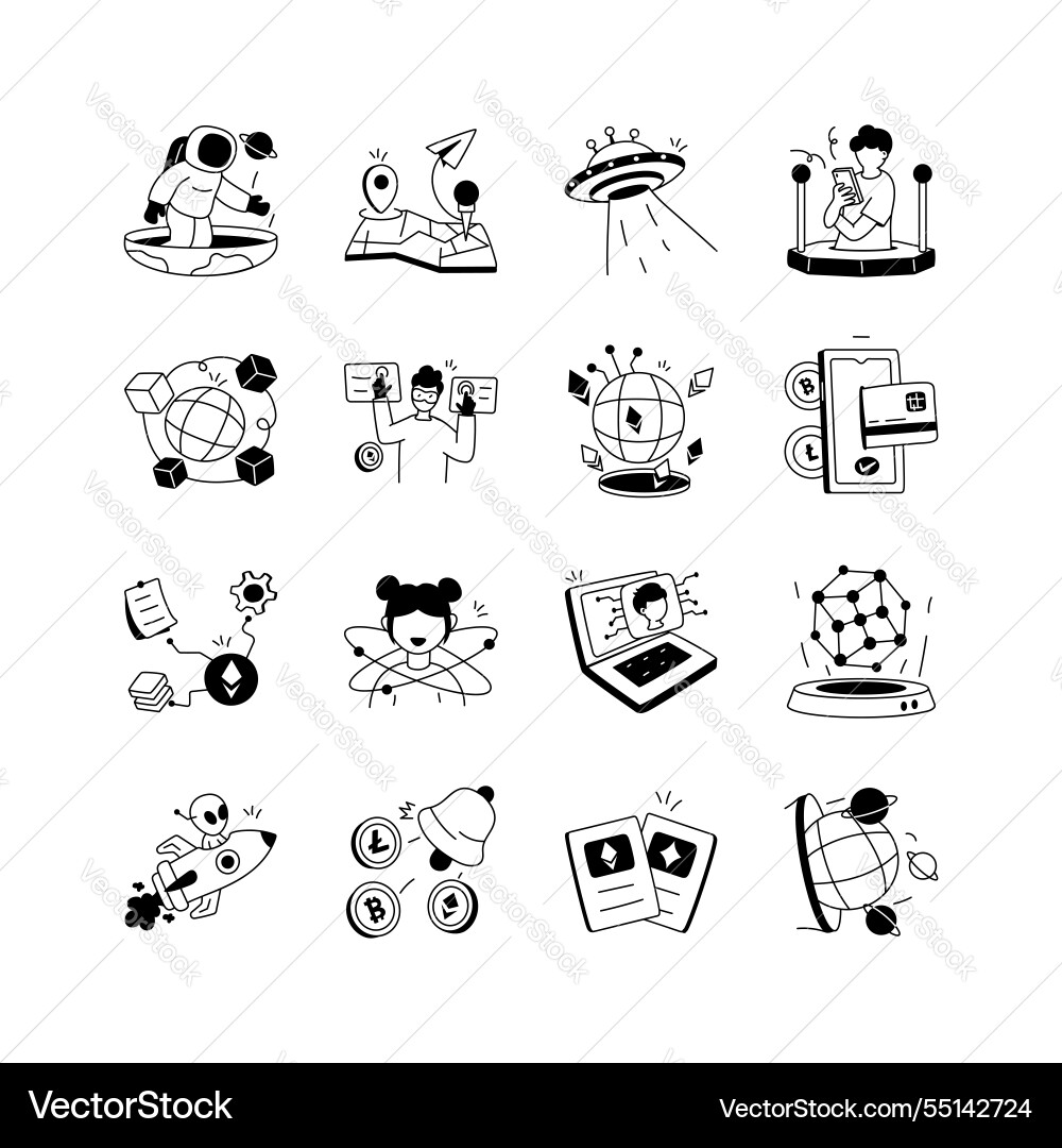 Cryptocurrency and blockchain technology icons set Cryptocurrency and blockchain technology icons set vector image